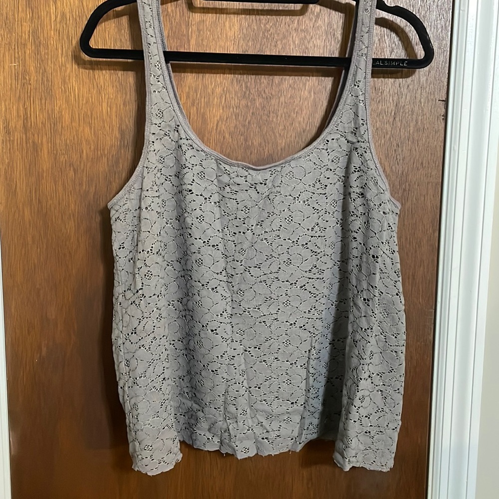 Grey crop tank top with patterned top, zip back, American Eagle